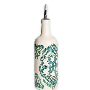 Thyme Ceramic Hand Painted Oil‎ Bottle White & Green 350ml
